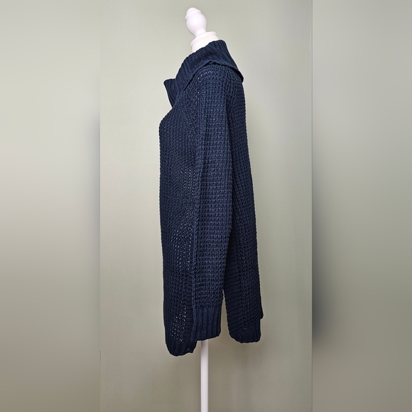 Lisa and Rose Cowl Turtle Neck Waffle Knit Slit Side Sweater Dress SMALL Navy - Picture 4 of 9